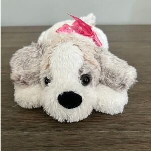 MTY International Puppy Dog Plush Pink Heart Love Bow Valentine's White Gray